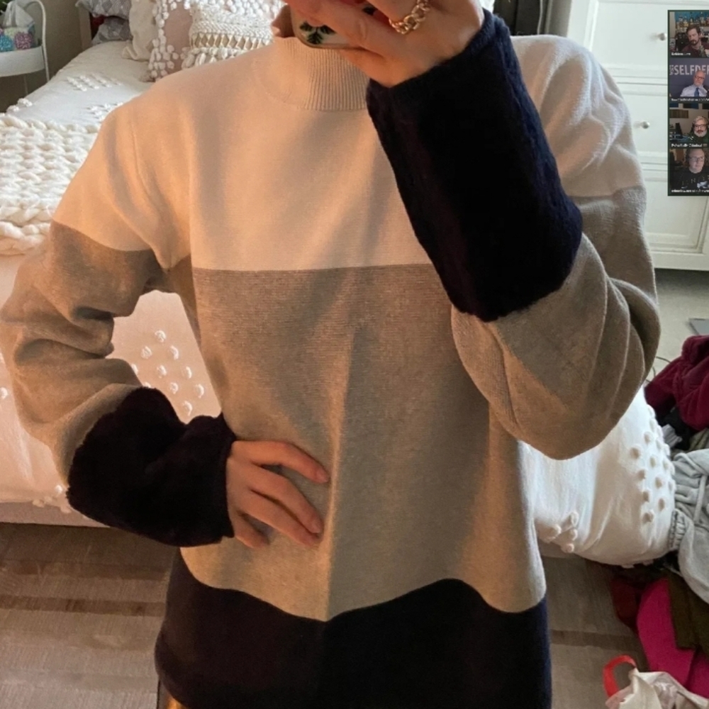 Crown and Ivy Stripped Crew Mock Turtleneck Sweater